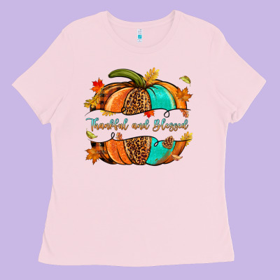 Pumpkin Thankful And Blessed Ladies Tee Designed By Nancycooperartshop