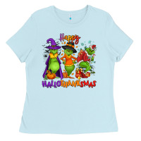 Baby Blue Happy Hallothanksmas Ladies Tee - NancyCooperArtShop