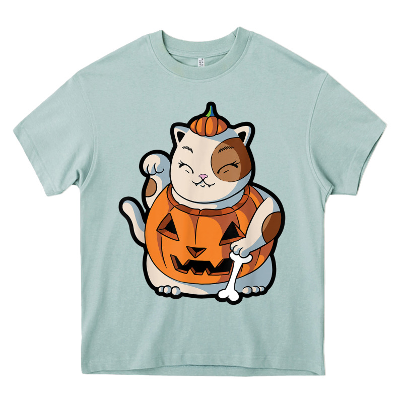 Cute Kawaii Maneki Neko Cat Halloween Pumpkin Costume Boys Heavy Core Tee by trangStudio | Teevron