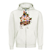 Oatmeal Heather stacked christmas farm animals Zipper Hoodie - Artiststas