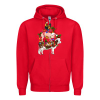 Red stacked christmas farm animals Zipper Hoodie - Artiststas