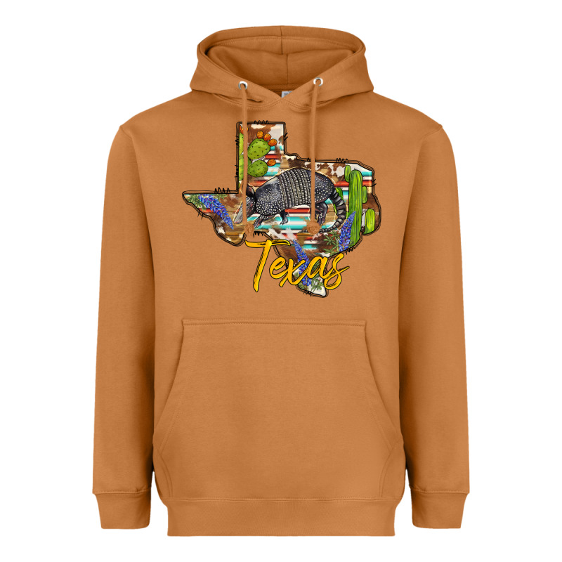 Texas Map Armadillo Heavyweight Hoodie by BarkalooDesign | Teevron