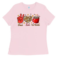 Bubblegum Pink Peace love hot chocolate Ladies Tee - NancyCooperArtShop