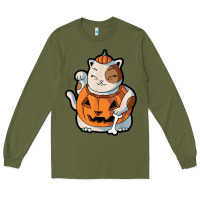 Army Green cute kawaii maneki neko cat halloween pumpkin costume boys Long Sleeve Tee - trangStudio