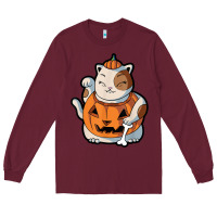 Burgundy cute kawaii maneki neko cat halloween pumpkin costume boys Long Sleeve Tee - trangStudio