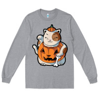 Heather Grey cute kawaii maneki neko cat halloween pumpkin costume boys Long Sleeve Tee - trangStudio
