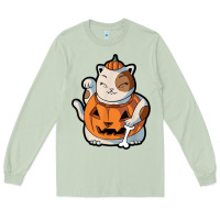 Cute Kawaii Maneki Neko Cat Halloween Pumpkin Costume Boys Long Sleeve Tee | Teevron