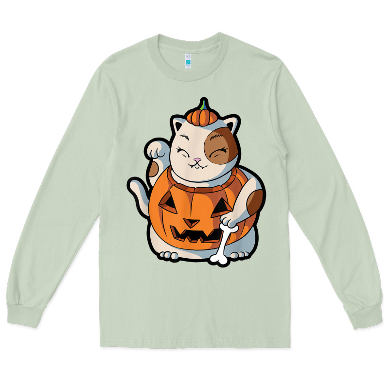 Cute Kawaii Maneki Neko Cat Halloween Pumpkin Costume Boys Long Sleeve Tee by trangStudio | Teevron