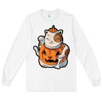 White cute kawaii maneki neko cat halloween pumpkin costume boys Long Sleeve Tee - trangStudio