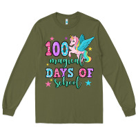 Army Green hundred magical days of school unicorn Long Sleeve Tee - OliviaCreatesArt