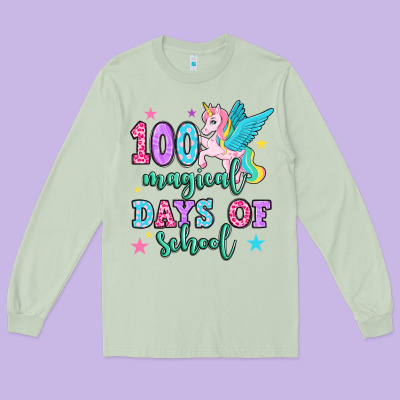 Hundred Magical Days Of School Unicorn Long Sleeve Tee Designed By Oliviacreatesart