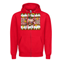 Red Stacked Christmas Farm Zipper Hoodie - Artiststas