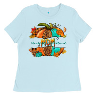 Baby Blue thankful grateful blessed mom pumpkin Ladies Tee - NancyCooperArtShop
