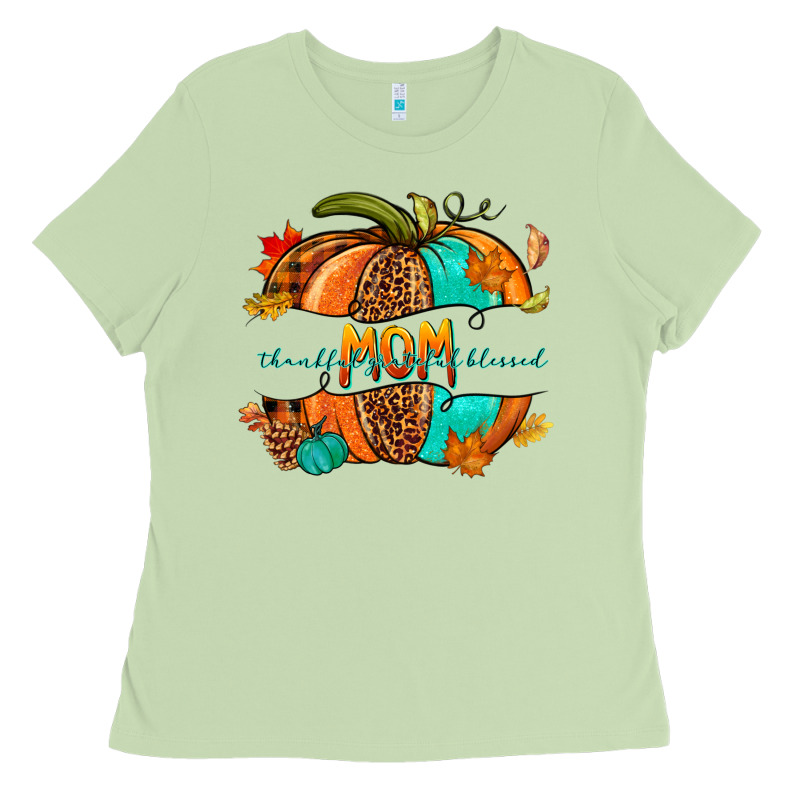 Thankful Grateful Blessed Mom Pumpkin Ladies Tee by NancyCooperArtShop | Teevron