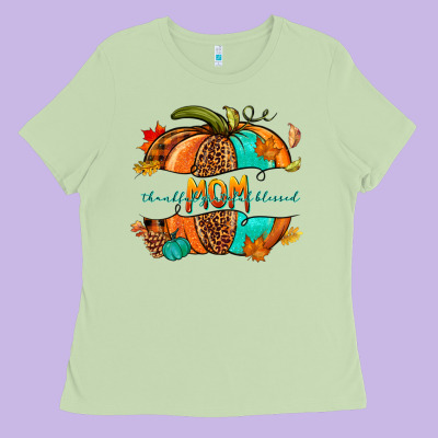Thankful Grateful Blessed Mom Pumpkin Ladies Tee Designed By Nancycooperartshop