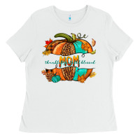 White thankful grateful blessed mom pumpkin Ladies Tee - NancyCooperArtShop