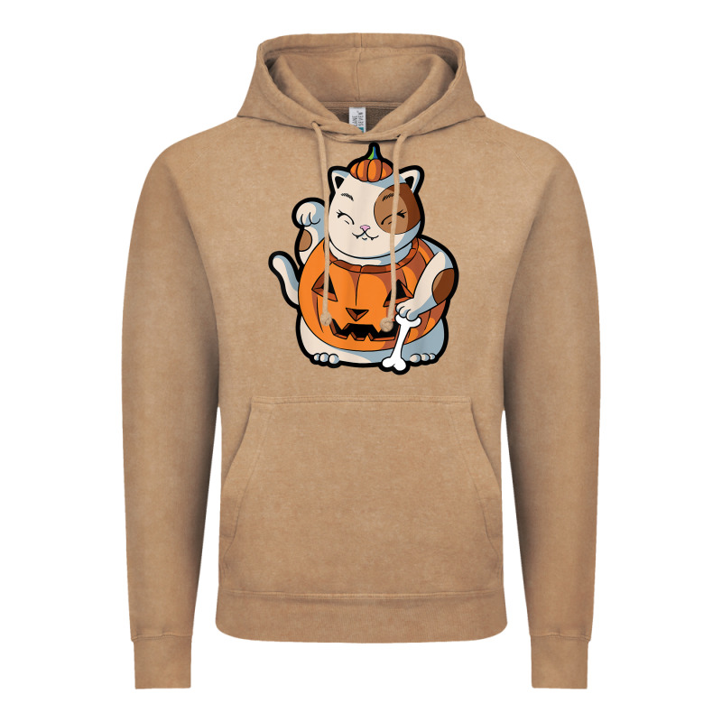 Cute Kawaii Maneki Neko Cat Halloween Pumpkin Costume Boys Vintage Hoodie by trangStudio | Teevron