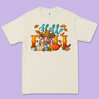 Hello Fall Heifer Cow Premium Tee Designed By Ranaportraitstore