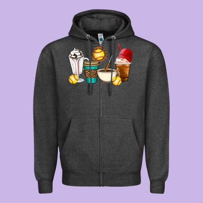 Softball Coffee Cups Zipper Hoodie Designed By Artiststas