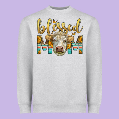 Western Blessed Mom Charolais Bull Mother's Day Heavyweight Sweatshirt Designed By Lillyallendesigns
