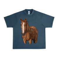 Midnight Navy brown horse Urban Heavy Tee - RanaPortraitStore