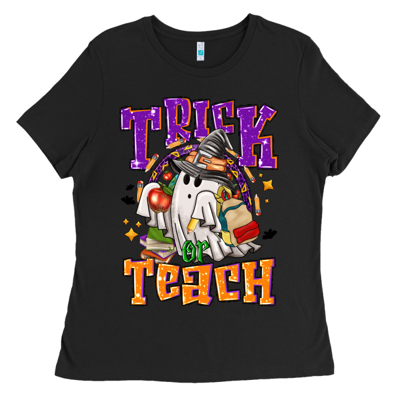 Trick Or Teach Halloween Ladies Tee by NancyCooperArtShop | Teevron