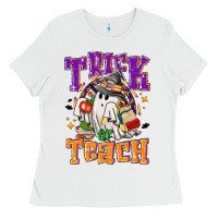 White trick or teach halloween Ladies Tee - NancyCooperArtShop