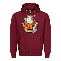 Burgundy cute kawaii maneki neko cat halloween pumpkin costume boys Zipper Hoodie - trangStudio
