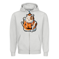 Dove Grey cute kawaii maneki neko cat halloween pumpkin costume boys Zipper Hoodie - trangStudio