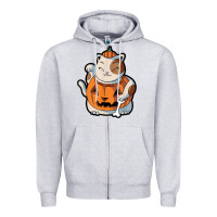 Heather Grey cute kawaii maneki neko cat halloween pumpkin costume boys Zipper Hoodie - trangStudio