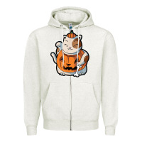 Oatmeal Heather cute kawaii maneki neko cat halloween pumpkin costume boys Zipper Hoodie - trangStudio