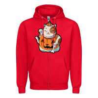 Red cute kawaii maneki neko cat halloween pumpkin costume boys Zipper Hoodie - trangStudio