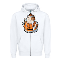 White cute kawaii maneki neko cat halloween pumpkin costume boys Zipper Hoodie - trangStudio