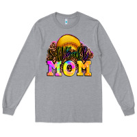 Heather Grey softball mom Long Sleeve Tee - OliviaCreatesArt