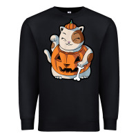 Black cute kawaii maneki neko cat halloween pumpkin costume boys Premium Sweatshirt - trangStudio