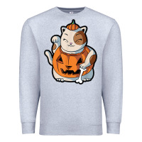 Heather Grey cute kawaii maneki neko cat halloween pumpkin costume boys Premium Sweatshirt - trangStudio