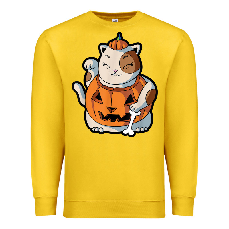 Cute Kawaii Maneki Neko Cat Halloween Pumpkin Costume Boys Premium Sweatshirt by trangStudio | Teevron