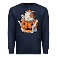 Navy cute kawaii maneki neko cat halloween pumpkin costume boys Premium Sweatshirt - trangStudio