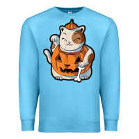 Ocean Blue cute kawaii maneki neko cat halloween pumpkin costume boys Premium Sweatshirt - trangStudio