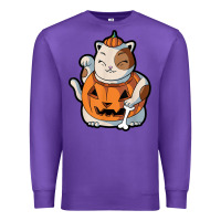 Purple cute kawaii maneki neko cat halloween pumpkin costume boys Premium Sweatshirt - trangStudio