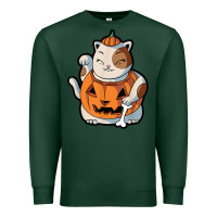 Sports Green cute kawaii maneki neko cat halloween pumpkin costume boys Premium Sweatshirt - trangStudio