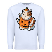 White cute kawaii maneki neko cat halloween pumpkin costume boys Premium Sweatshirt - trangStudio