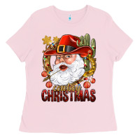 Bubblegum Pink Cowboy Christas Santa Ladies Tee - NancyCooperArtShop