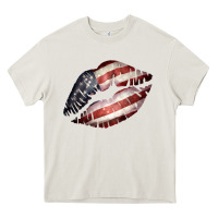 Cream American Flag Lips Heavy Core Tee - Bettercallsaul