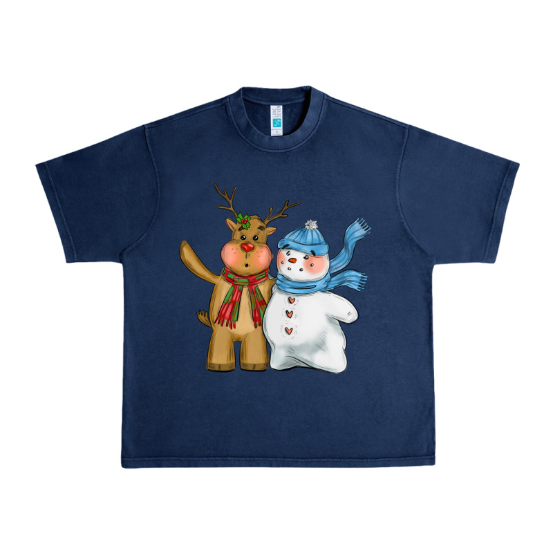 Christmas Reindeer Snowman Urban Heavy Tee by CowGirlArtShop | Teevron