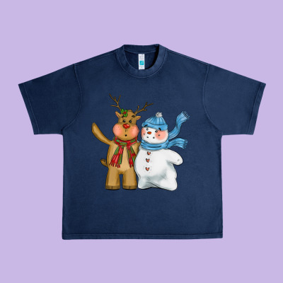 Christmas Reindeer Snowman Urban Heavy Tee Designed By Cowgirlartshop