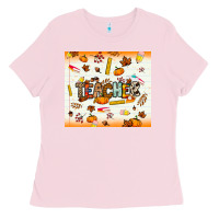 Bubblegum Pink teacher fall Ladies Tee - NancyCooperArtShop