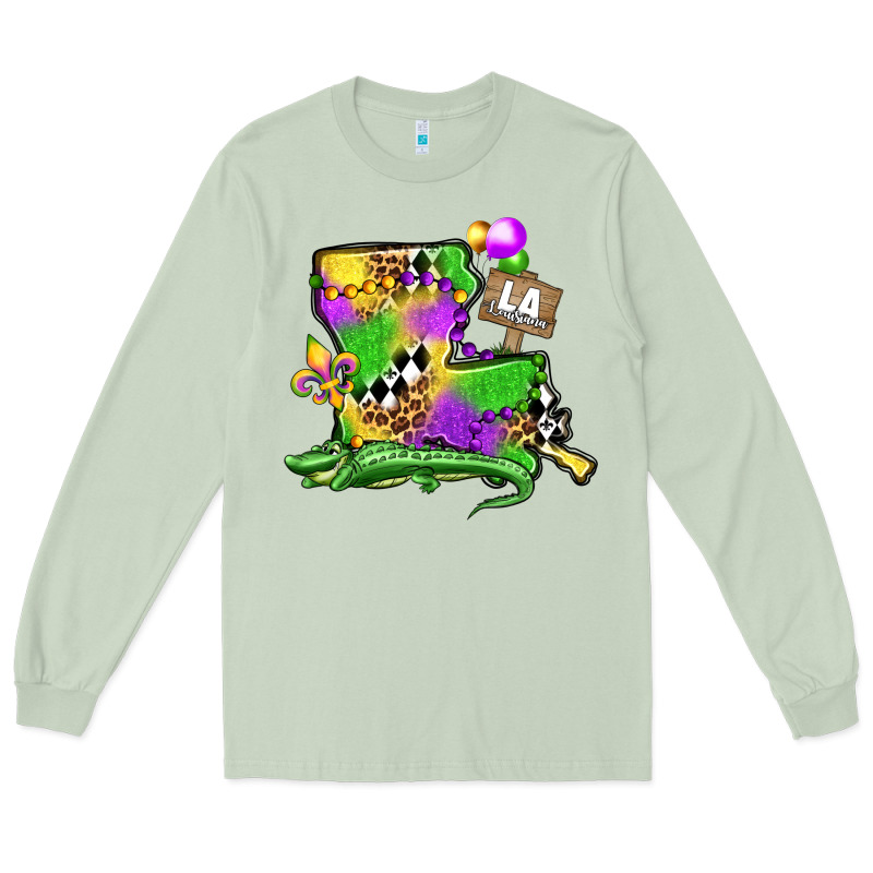 Louisiana Map Alligator Mardi Gras Olivia Long Sleeve Tee by OliviaCreatesArt | Teevron