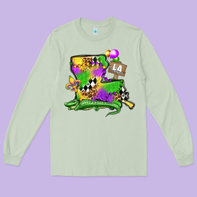 Louisiana Map Alligator Mardi Gras Olivia Long Sleeve Tee Designed By Oliviacreatesart
