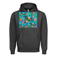 Charcoal Heather Turtle summer seashells starfish seaweed Zipper Hoodie - Artiststas